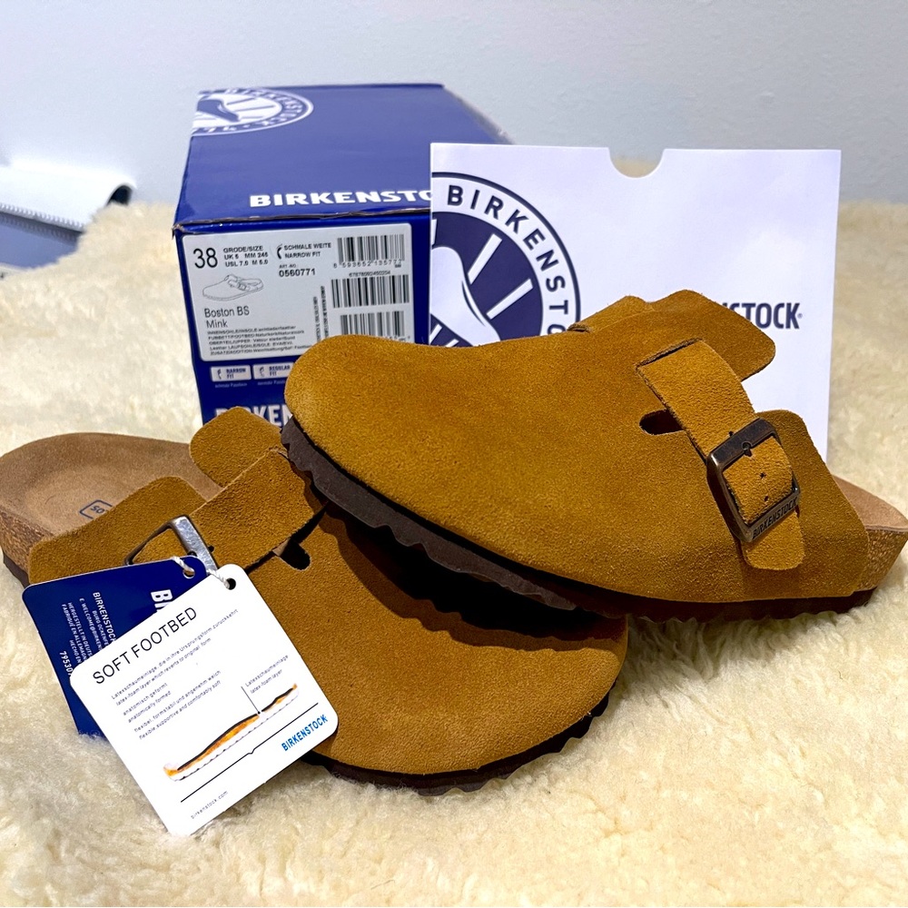 Birkenstock Boston Sz.38. Mink. Soft Footbed. NEW IN BOX so can easily be a gift